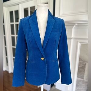 NWOT J. Crew Campbell Blazer, Royal Blue Corduroy with Gold Buttons, Size 2